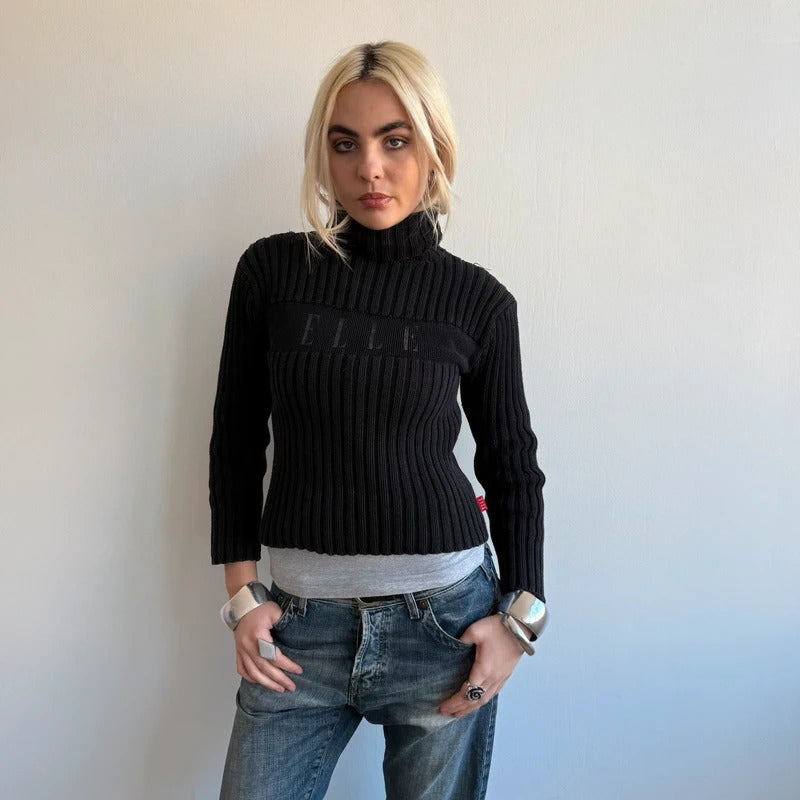 Black ELLE roll neck jumper - Size S