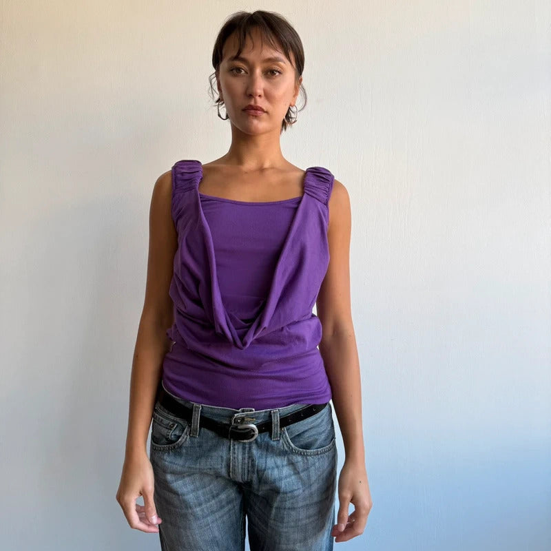 Purple double layer cowl front top - Size M