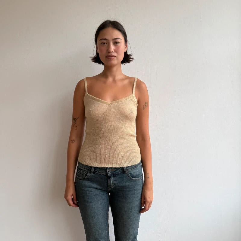 Cream/gold knitted cami top - Size S