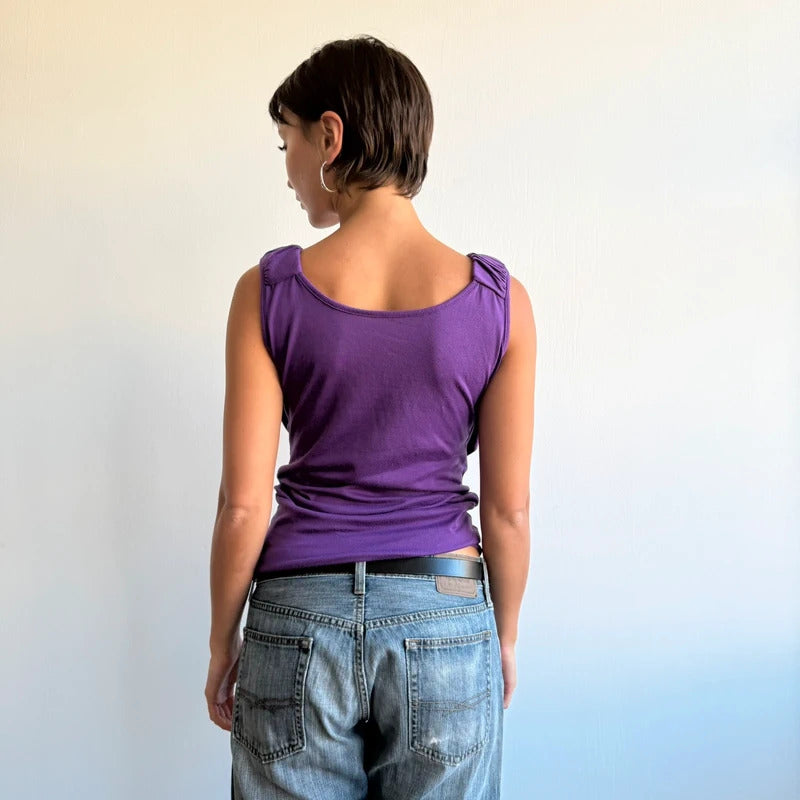 Purple double layer cowl front top - Size M