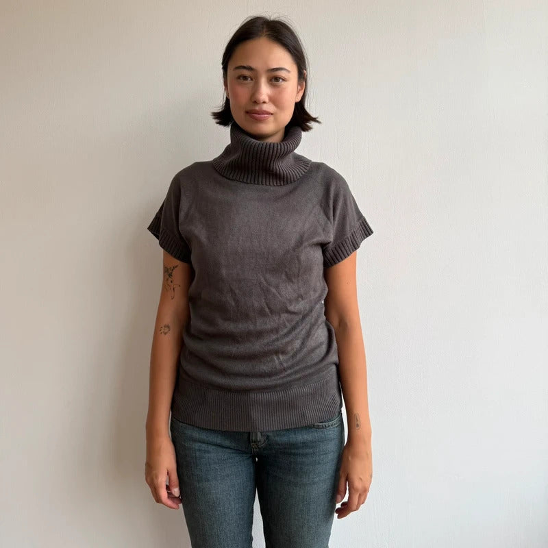 Brown short sleeve slouchy roll neck knit - Size M