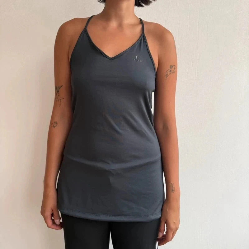 Charcoal + pink long gym top - Size M