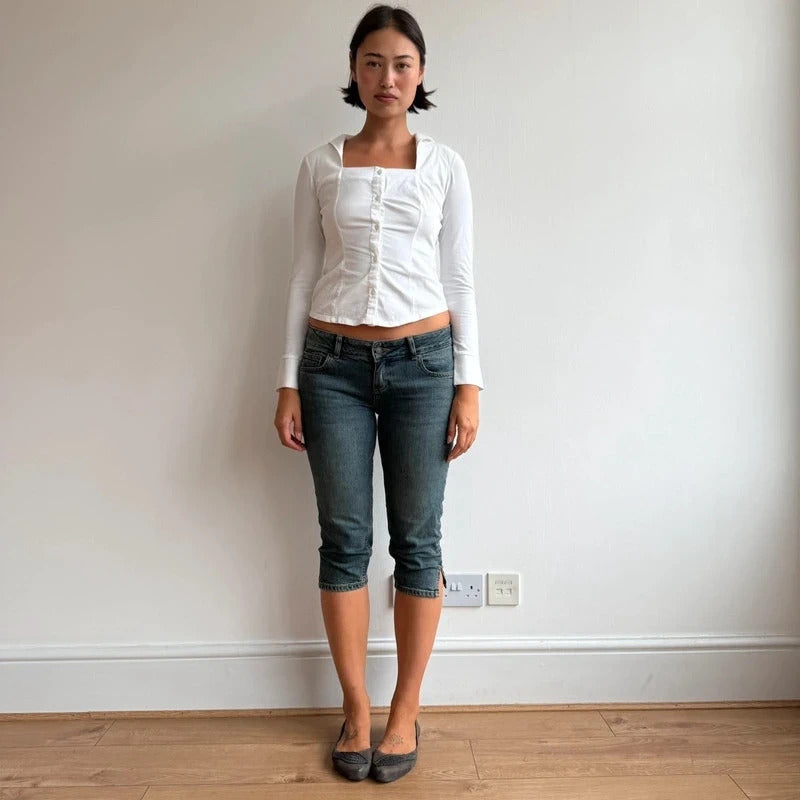 White asymmetric square neck shirt - Size S-M