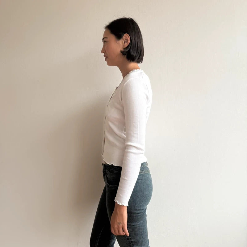White ribbed trim cardigan - Size S-M