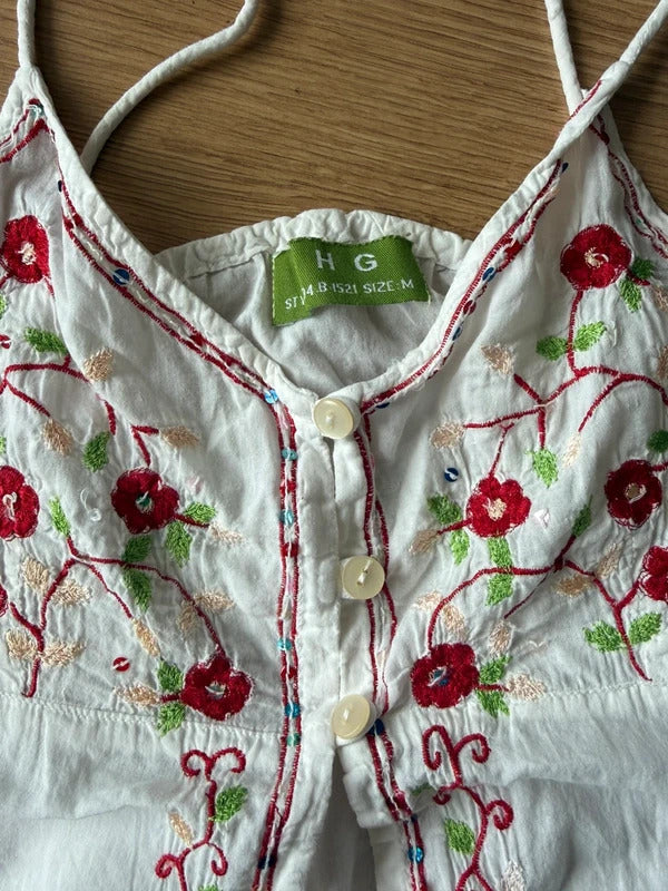 White embroided open front cami - Size XS