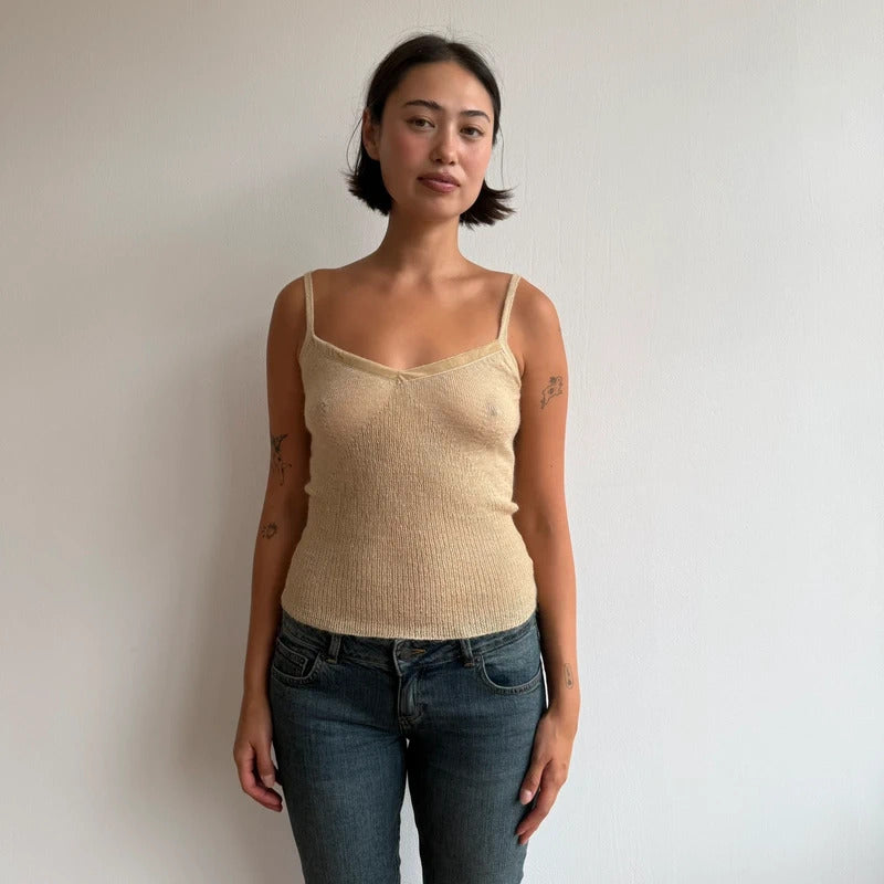 Cream/gold knitted cami top - Size S
