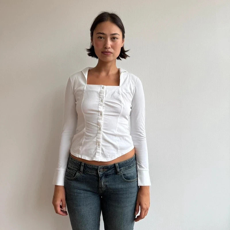 White asymmetric square neck shirt - Size S-M