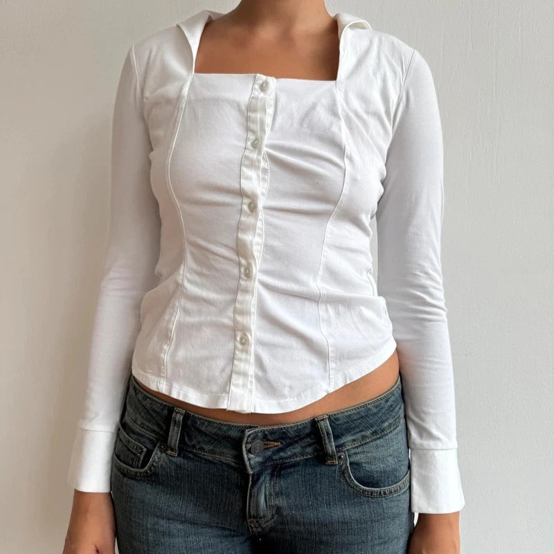 White asymmetric square neck shirt - Size S-M