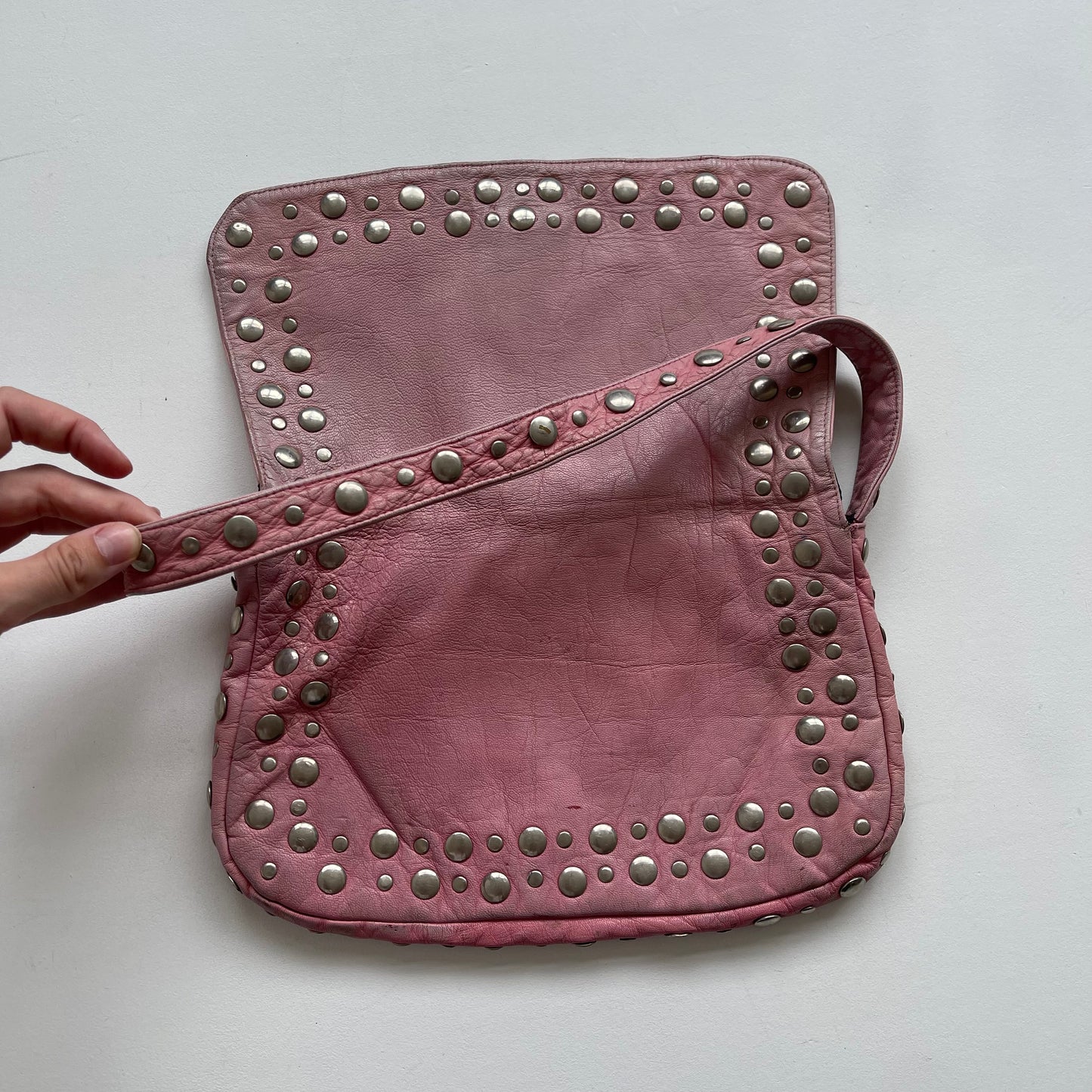 Pink leather studded bag - OS