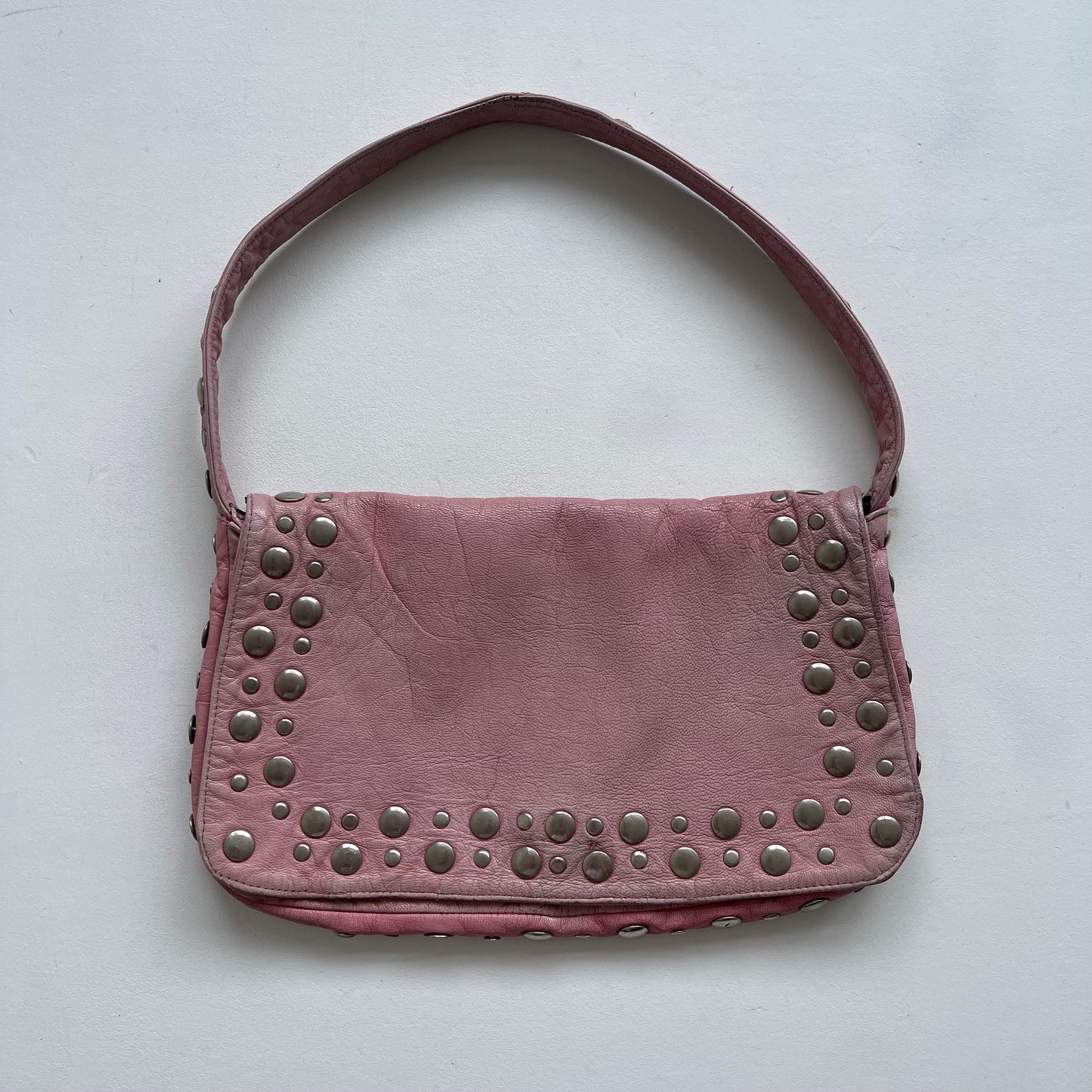 Pink leather studded bag - OS