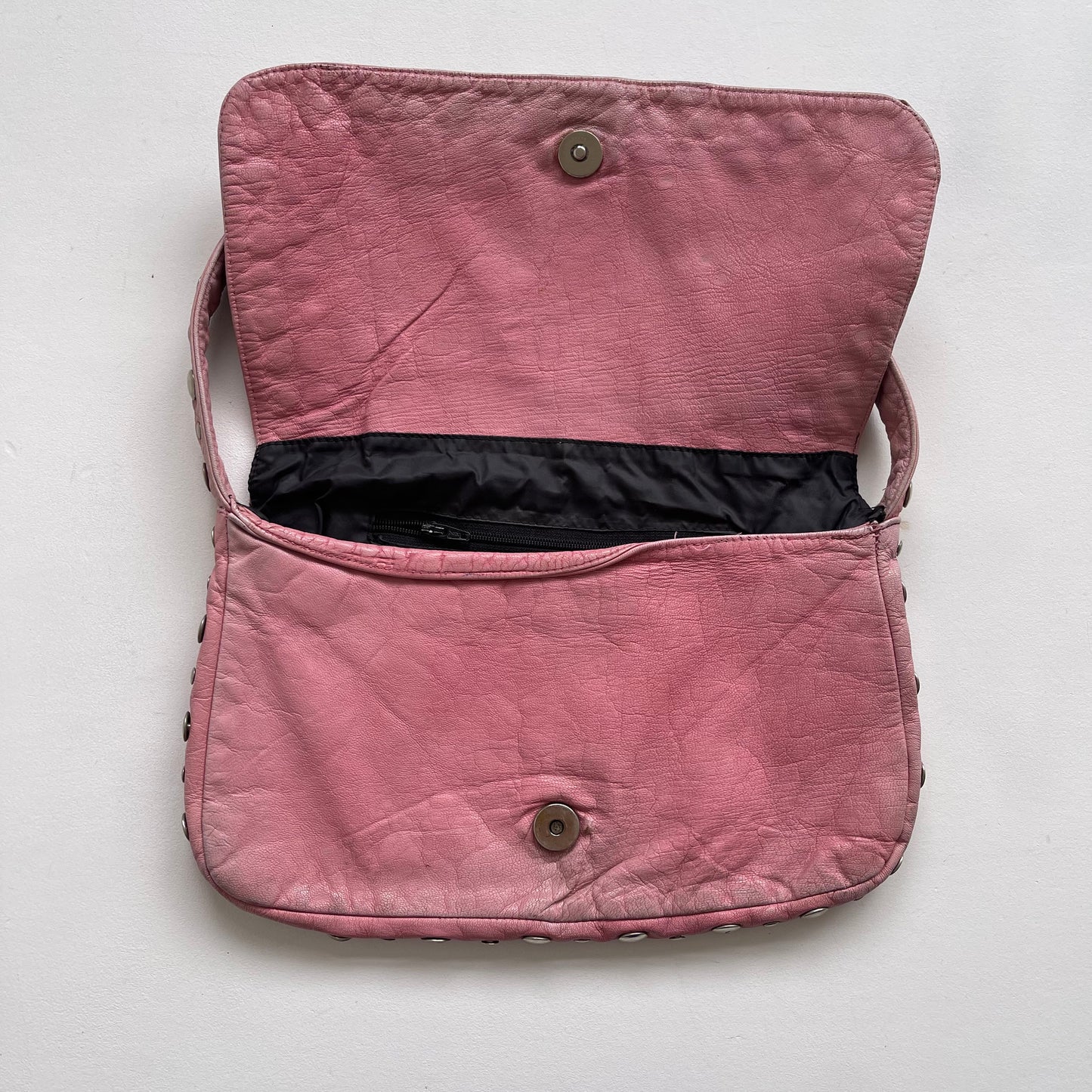 Pink leather studded bag - OS
