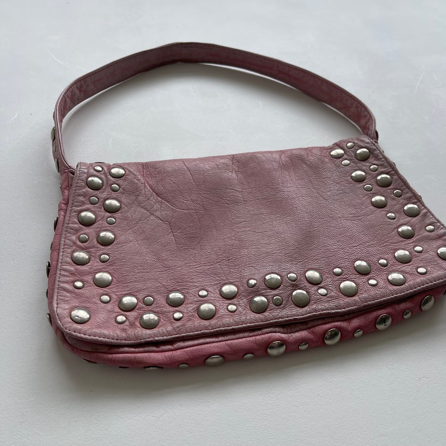 Pink leather studded bag - OS