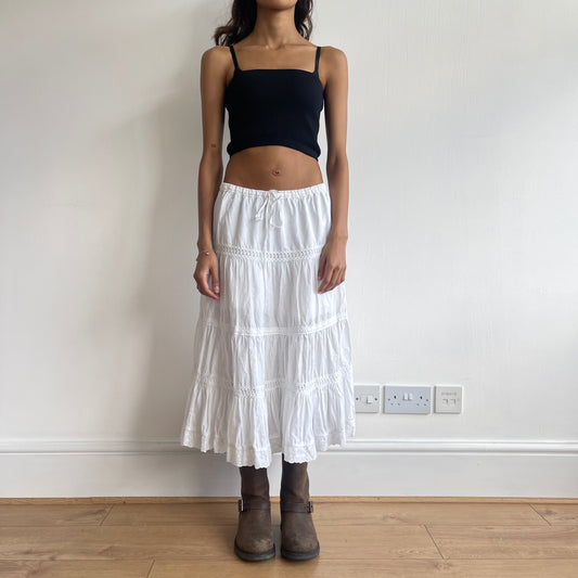 White boho broderie midi skirt - Size S