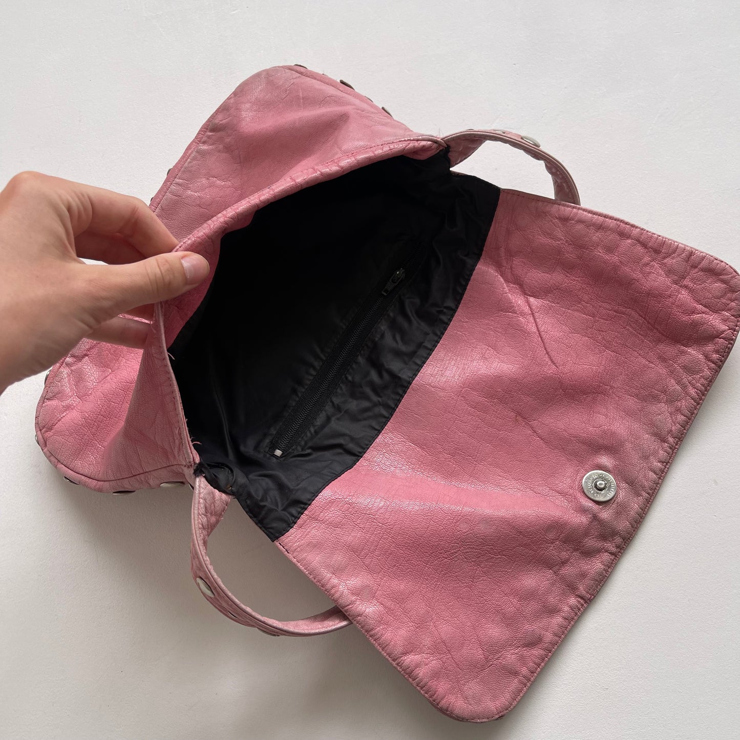 Pink leather studded bag - OS