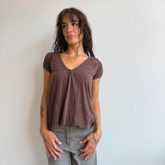 Lighter brown hooded v neck top - Size S