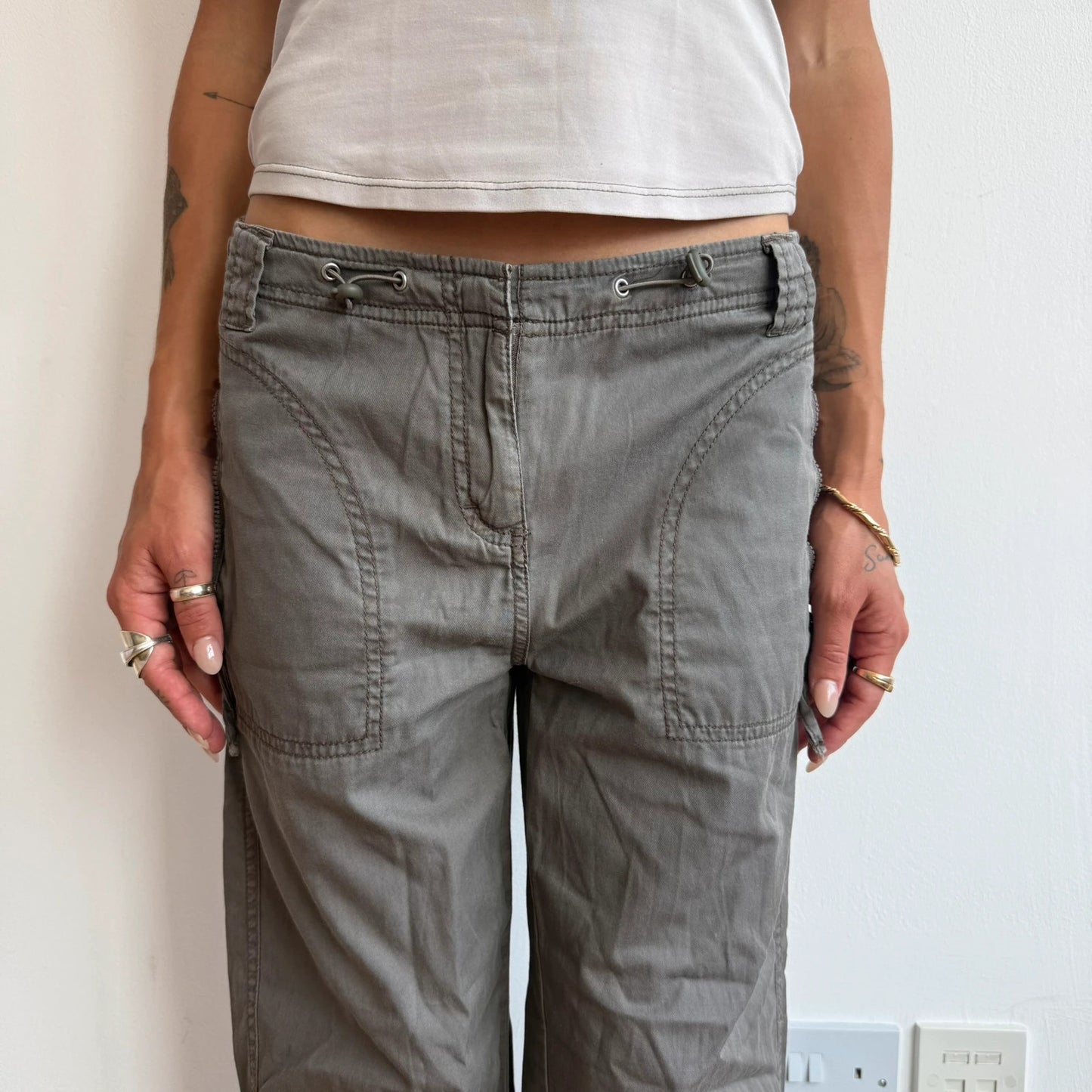 Darker khaki toggle waist capris - Size 8