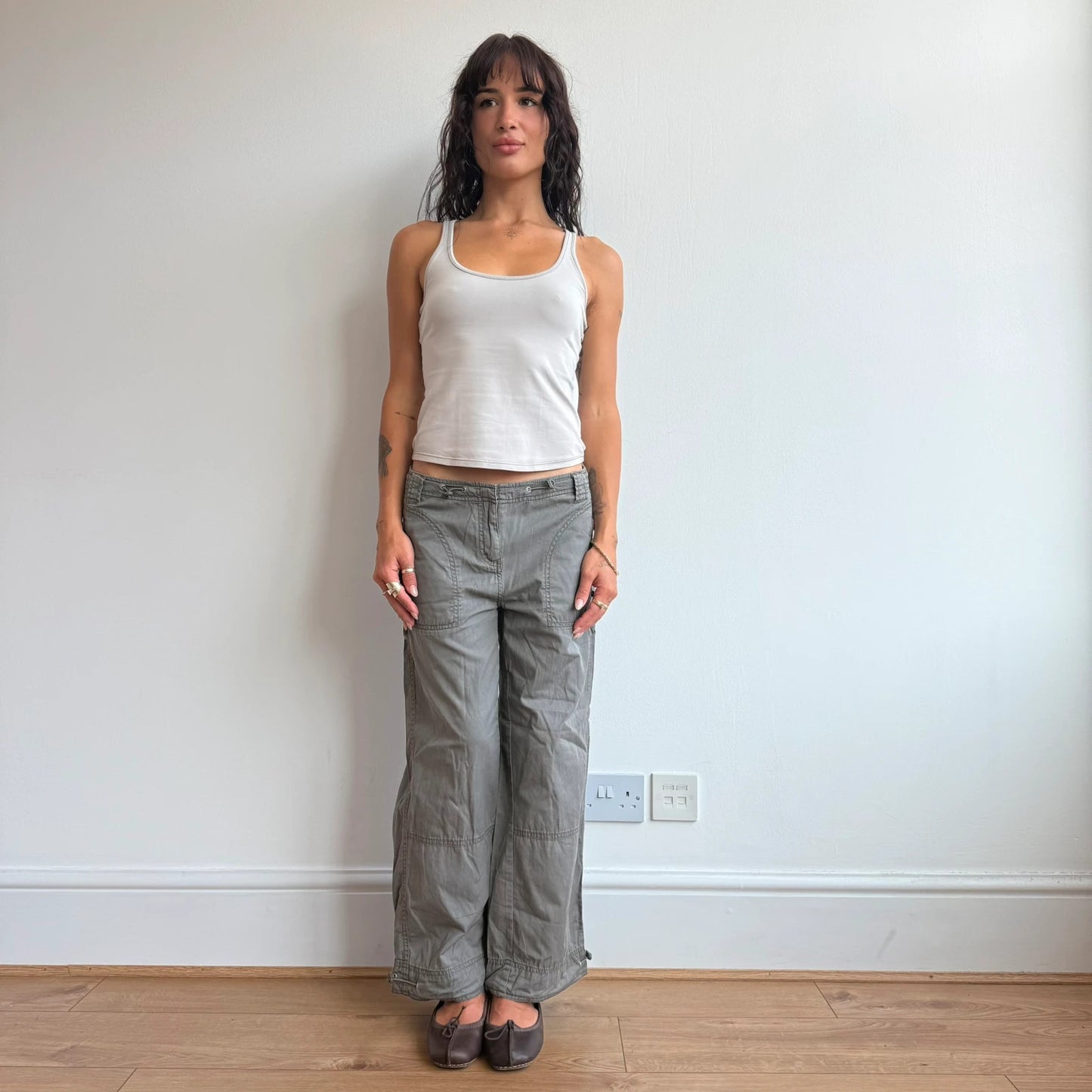 Darker khaki toggle waist capris - Size 8