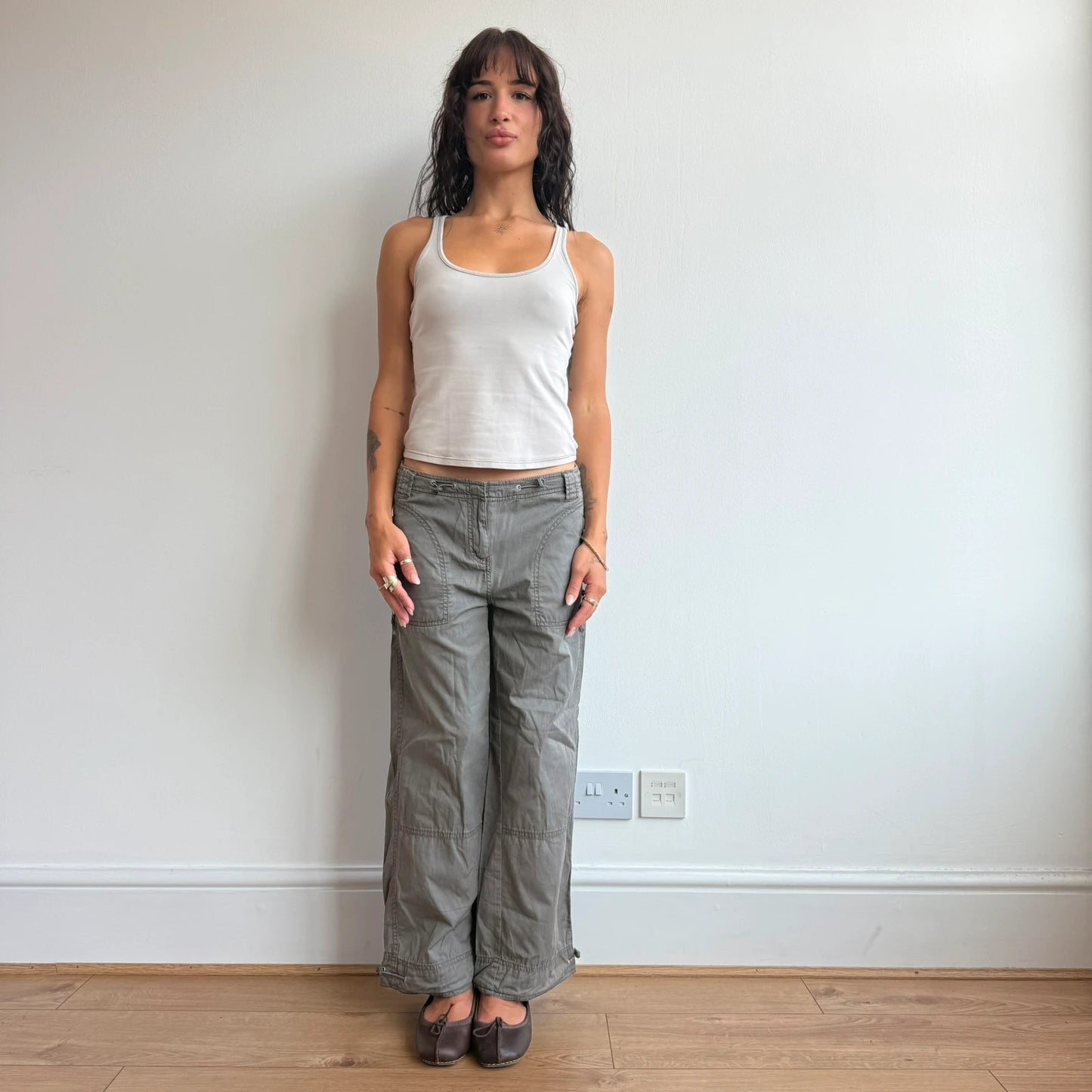 Darker khaki toggle waist capris - Size 8