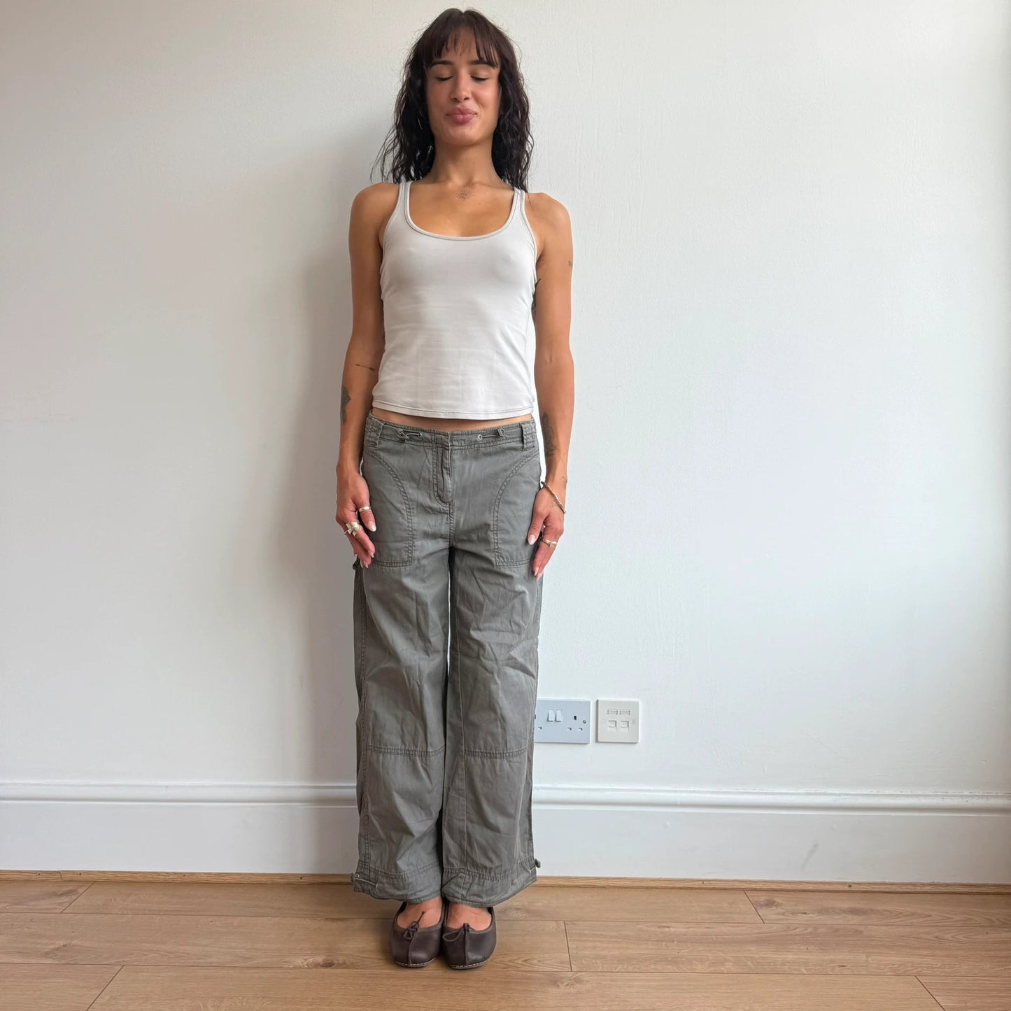 Darker khaki toggle waist capris - Size 8