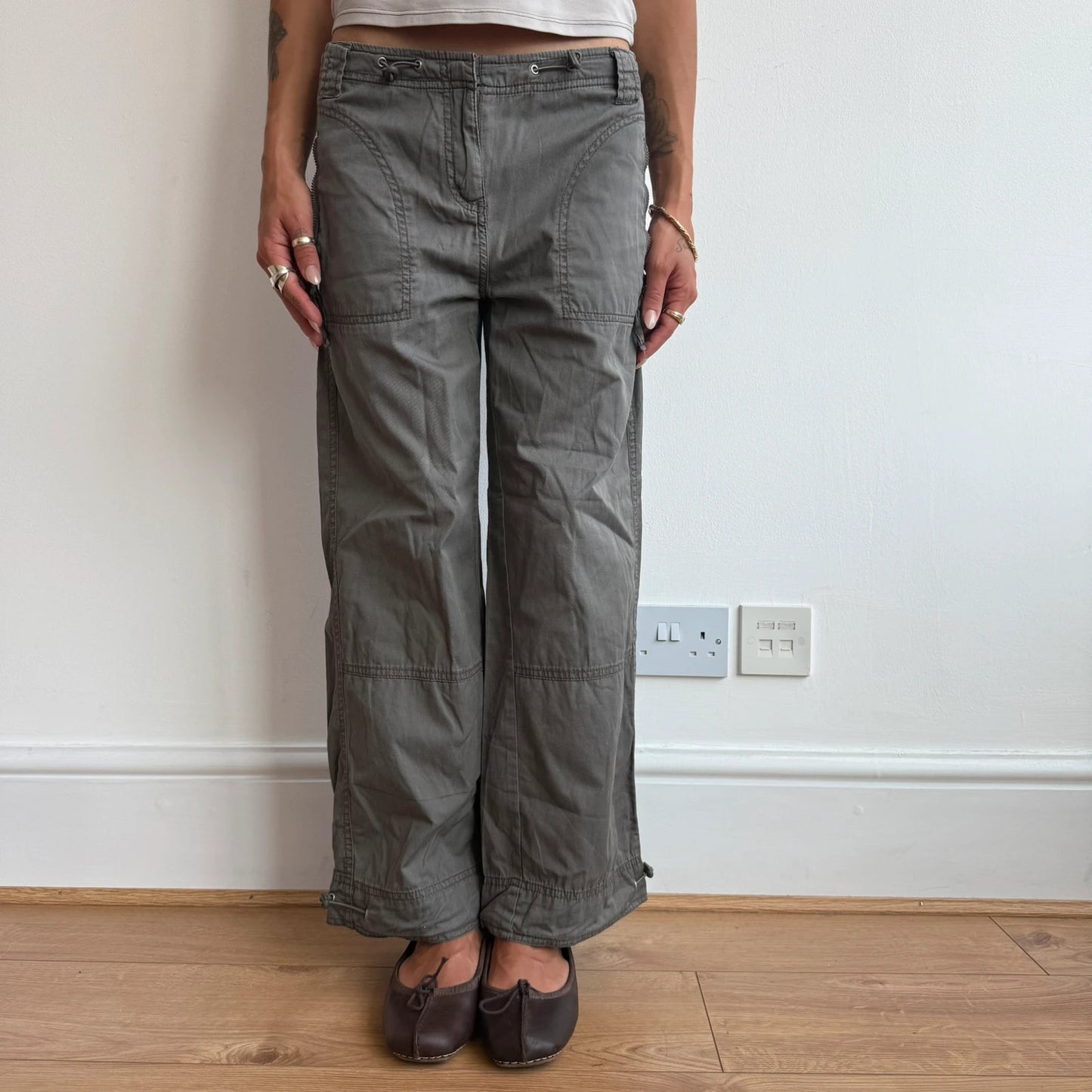 Darker khaki toggle waist capris - Size 8